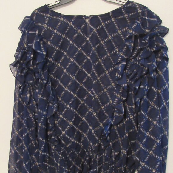 Ashley Stewart Ruffle Chiffon Blouse Women's 26/28 Blue Diamond Semi Shear Fancy - Picture 1 of 6
